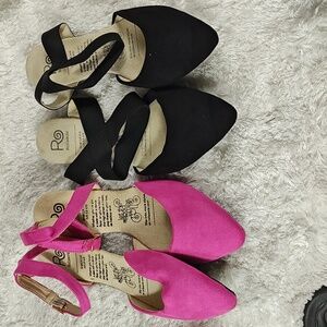 2 pairs Rollasole Firefly Flat Shoes  5.5 to 6.5 Black & Pink Ankle Strap Bundle